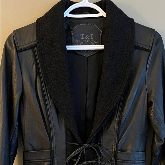 Leather & Wool Jacket with Tie Detail - Picture 13 of 16